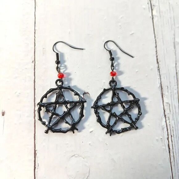 Bohemian Vine Wrapped Pentagram Pendant Earrings Wiccan Whimsygoth NIP - Picture 1 of 3